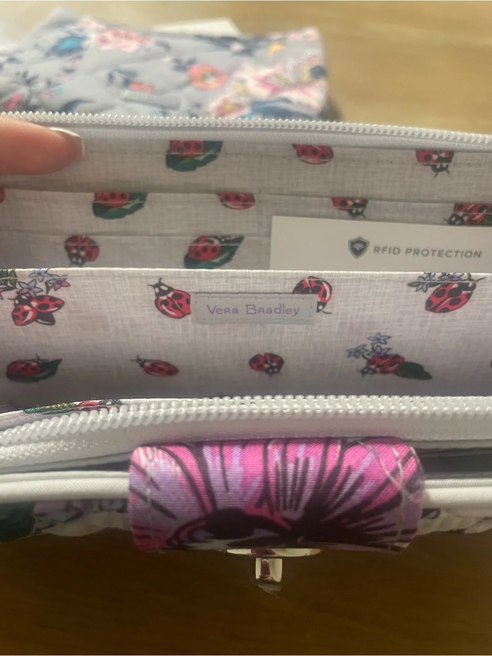 Vera Bradley Quilted Floral Zip Wallet in Purple, Pink and White